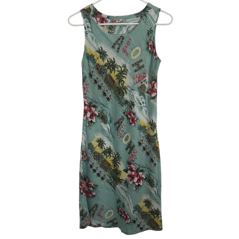 The hawaiian  Green Sleeveless Scoop Neck Midi Dress
